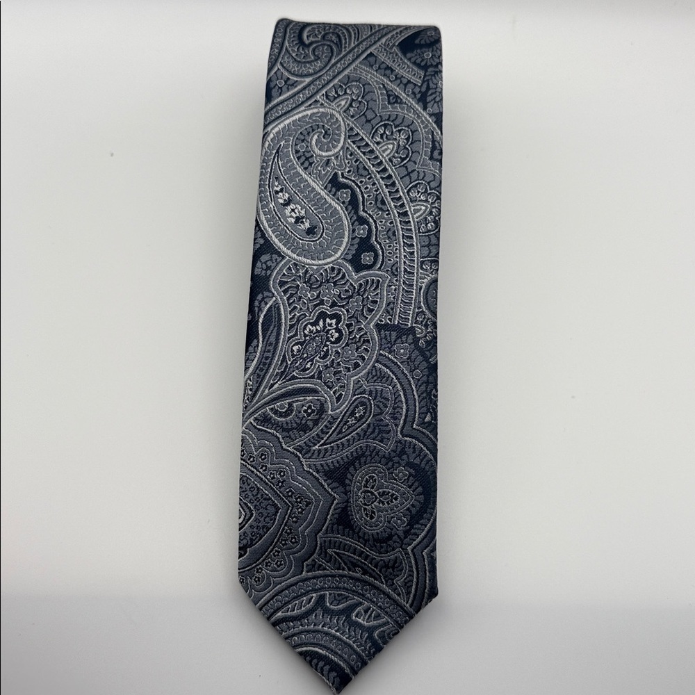 U.S. Polo Assn. Navy & Silvery Gray Paisley Hand Made Tie,Office,Formal